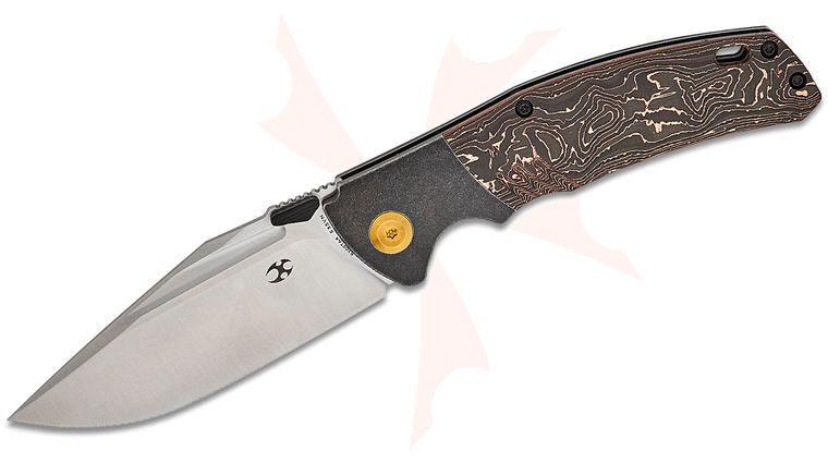 Kansept Knives Morgan Koens Hinterland Folding Knife 3.58 inch CPM-S35VN Satin Clip Point Blade, Copper Carbon Fiber and Black Stonewashed Titanium Handles