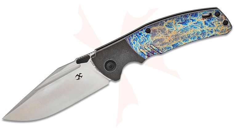 Kansept Knives Morgan Koens Hinterland Folding Knife 3.58 inch CPM-S35VN Satin Clip Point Blade, Lightning Strike and Black Stonewashed Titanium Handles