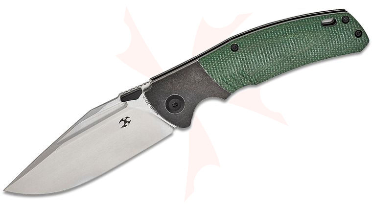 Kansept Knives Morgan Koens Hinterland Folding Knife 3.58 inch CPM-S35VN Stonewashed Clip Point Blade, Green Micarta and Black Stonewashed Titanium Handles