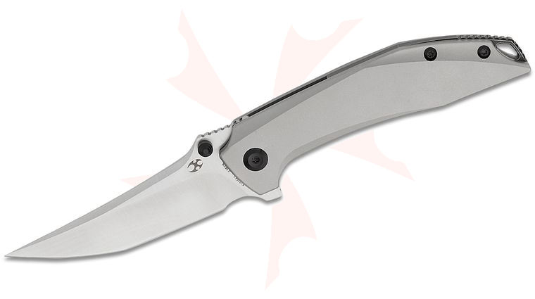 Kansept Knives Greg Schob Baku Liner Lock Flipper Knife 3.2 inch CPM-S35VN Satin Trailing Point Blade, Blasted Titanium Handles