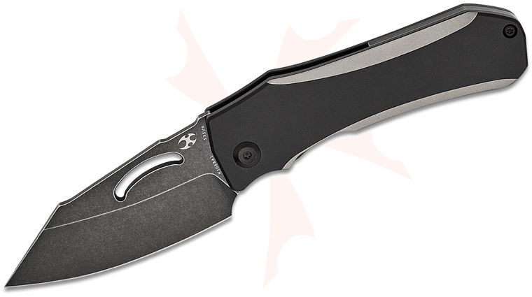 Kansept Knives Loki Frame Lock Folding Knife 2.99 inch S35VN Black Stonewashed Harpoon Blade, Black/Gray Titanium Handles