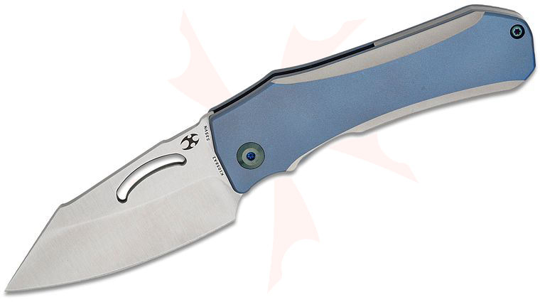 Kansept Knives Loki Frame Lock Folding Knife 2.99 inch S35VN Satin Harpoon Blade, Blue/Gray Titanium Handles