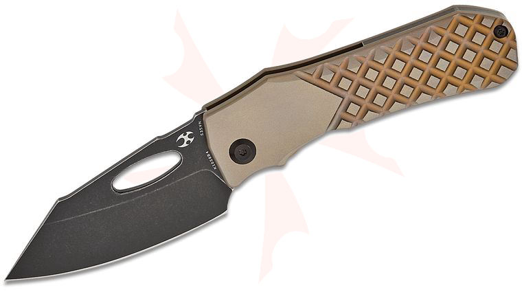 Kansept Knives Loki Frame Lock Folding Knife 2.99 inch S35VN Black Harpoon Blade, Bronze Frag Titanium Handles