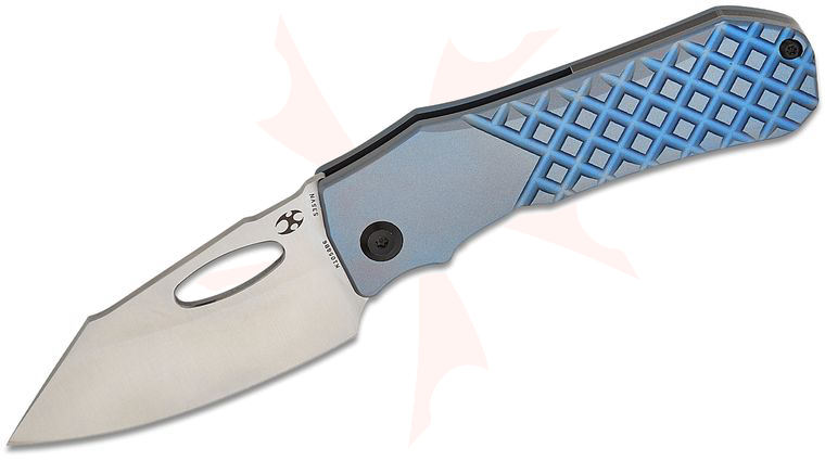 Kansept Knives Loki Frame Lock Folding Knife 2.99 inch S35VN Satin Harpoon Blade, Blue Frag Titanium Handles