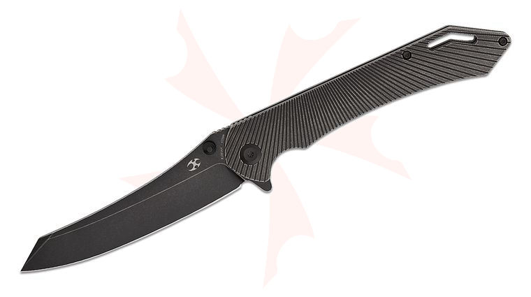 Kansept Knives Kmaxrom Colibri Tech Frame Lock Flipper Knife 4.34 inch CPM-S35VN Black Stonewashed Reverse Tanto Blade, Milled Black Stonewashed Titanium Handles