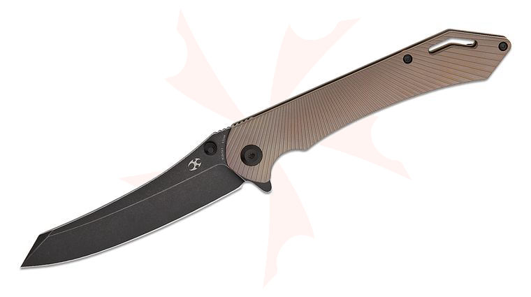 Kansept Knives Kmaxrom Colibri Tech Frame Lock Flipper Knife 4.34 inch CPM-S35VN Black Stonewashed Reverse Tanto Blade, Milled Black Stonewashed Titanium Handles