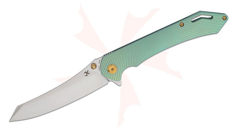 Kansept Knives Kmaxrom Colibri Tech Frame Lock Flipper Knife 4.34 inch CPM-S35VN Stonewashed Reverse Tanto Blade, Milled Green Titanium Handles
