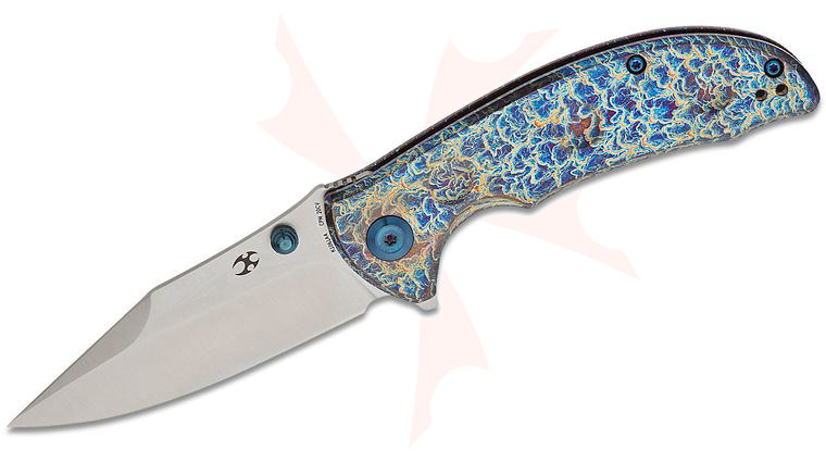 Kansept Knives Rei Frame Lock Flipper Knife 3.24 inch CPM-20CV Satin Modified Drop Point Blade, Lightning Strike Titanium Handles