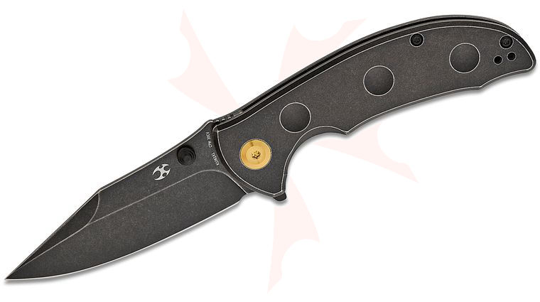 Kansept Knives Rei Frame Lock Flipper Knife 3.24 inch CPM-20CV Black Stonewashed Modified Drop Point Blade, Black Stonewashed Titanium Handles