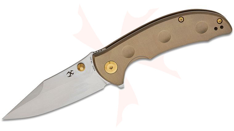 Kansept Knives Rei Frame Lock Flipper Knife 3.24 inch CPM-20CV Stonewashed Modified Drop Point Blade, Orange Peel Bronze Titanium Handles