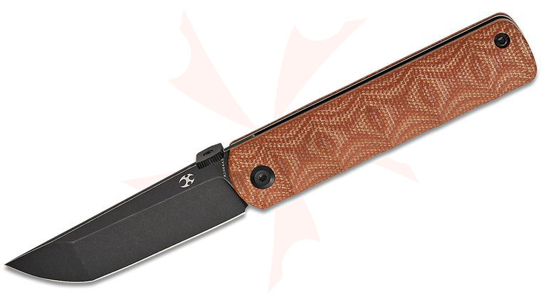 Kansept Knives Rolf Helbig BTF Folding Knife 3.24 inch CPM-S35VN Black Stonewashed Tanto Blade, Brown Micarta Handles