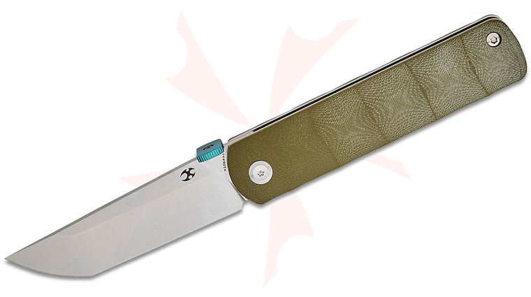 Kansept Knives Rolf Helbig BTF Folding Knife 3.24 inch CPM-S35VN Stonewashed Tanto Blade, Green G10 Handles