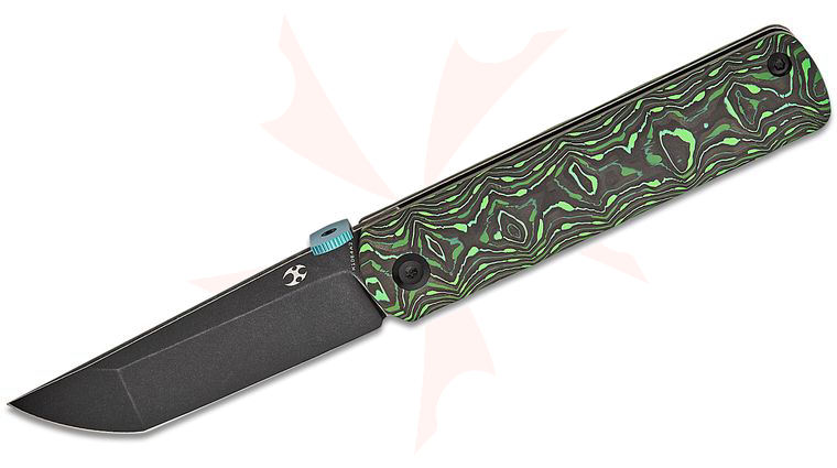 Kansept Knives Rolf Helbig BTF Folding Knife 3.24 inch CPM-S35VN Black Stonewashed Tanto Blade, Grass Green Carbon Fiber Handles