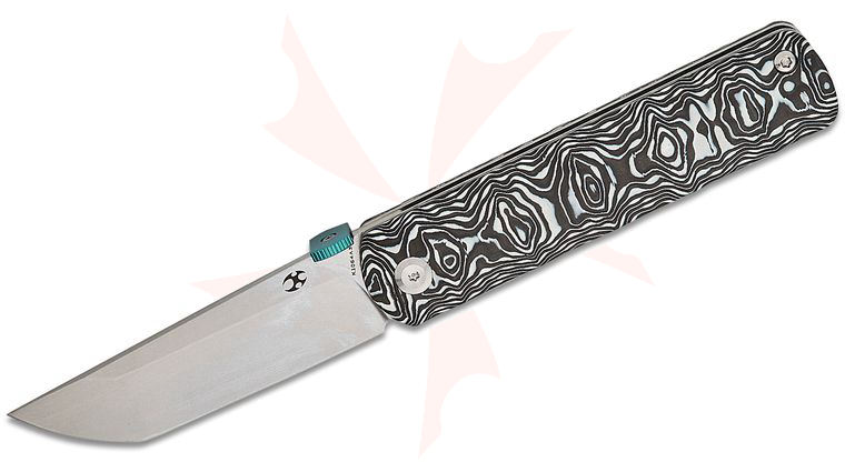 Kansept Knives Rolf Helbig BTF Folding Knife 3.24 inch CPM-S35VN Stonewashed Tanto Blade, White Nebula Carbon Fiber Handles