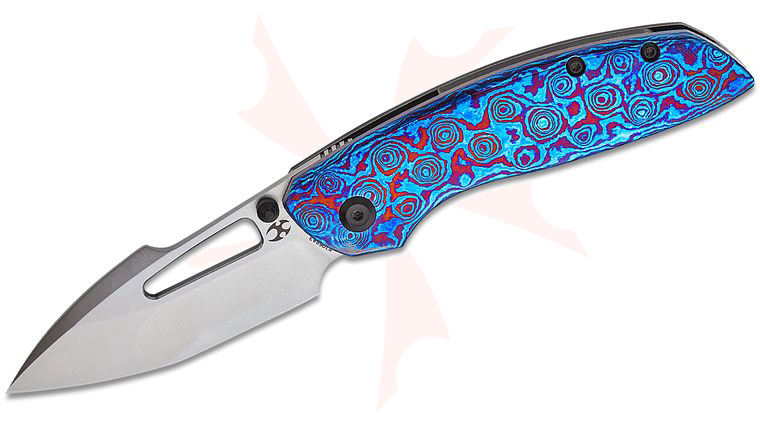 Kansept Knives Johnathan Shaw Link Frame Lock Front Flipper Knife 3 inch CPM-20CV Satin Harpoon Blade, Timascus and Black Titanium Handles