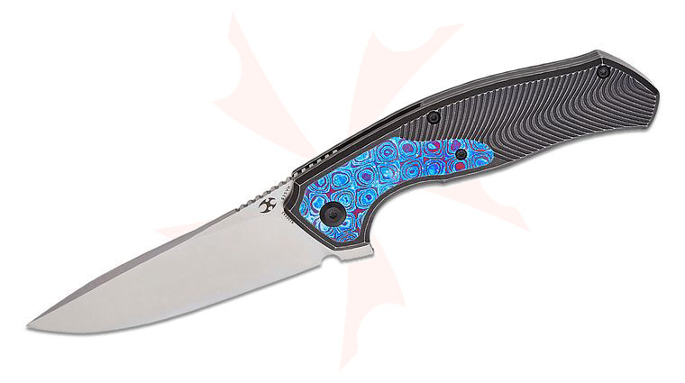 Kansept Knives Johnathan Sibley Havorn Frame Lock Flipper Knife 3.48 inch CPM-S35VN Satin Drop Point Blade, Wave Milled Black Stonewashed Titanium Handles with Timascus Inlay and Pocket Clip
