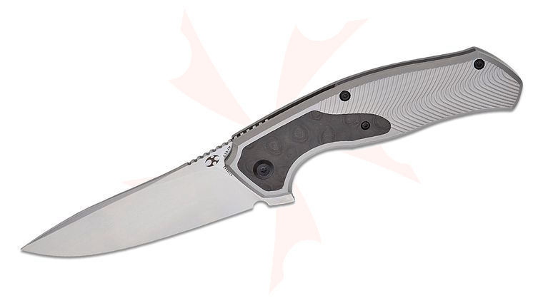 Kansept Knives Johnathan Sibley Havorn Frame Lock Flipper Knife 3.48 inch CPM-S35VN Stonewashed Drop Point Blade, Wave Milled Bead Blast Titanium Handles with Rose Carbon Fiber Inlay