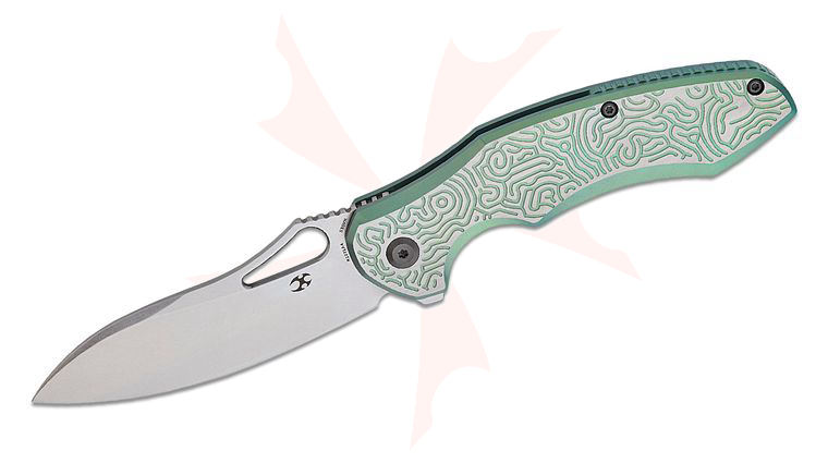 Kansept Knives Johnathan Sibley Echis Frame Lock Flipper Knife 3.45 inch CPM-S35VN Stonewashed Modified Drop Point Blade, Textured Green Titanium Handles