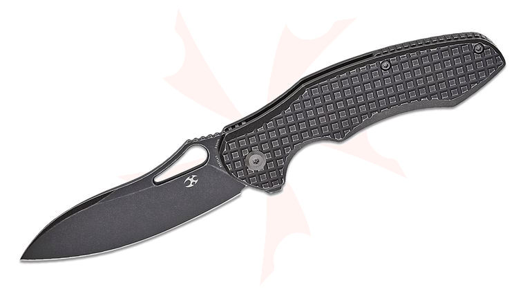 Kansept Knives Johnathan Sibley Echis Frame Lock Flipper Knife 3.45 inch CPM-S35VN Black Stonewashed Modified Drop Point Blade, Black Stonewash Frag Titanium Handles