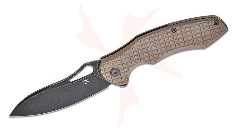 Kansept Knives Johnathan Sibley Echis Frame Lock Flipper Knife 3.45 inch CPM-S35VN Black Stonewashed Modified Drop Point Blade, Bronze Frag Titanium Handles