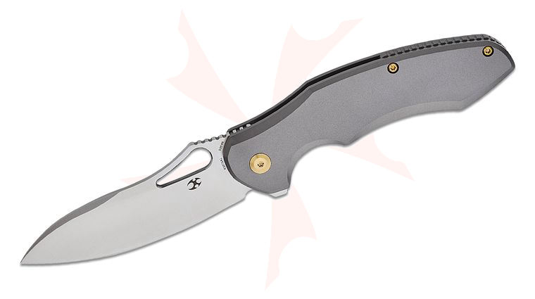 Kansept Knives Johnathan Sibley Echis Frame Lock Flipper Knife 3.45 inch CPM-S35VN Satin Modified Drop Point Blade, Bead Blast Titanium Handles