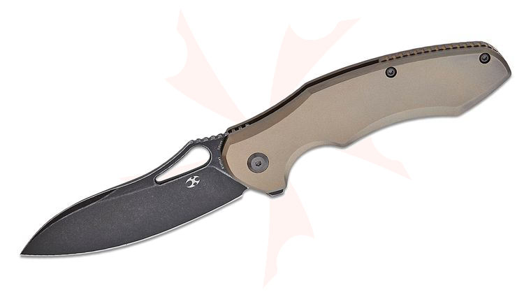 Kansept Knives Johnathan Sibley Echis Frame Lock Flipper Knife 3.45 inch CPM-S35VN Black Stonewashed Modified Drop Point Blade, Bronze Anodized Titanium Handles