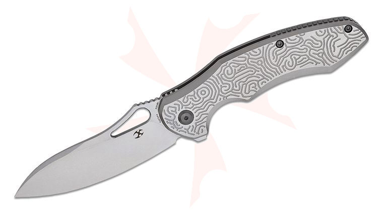 Kansept Knives Johnathan Sibley Echis Frame Lock Flipper Knife 3.45 inch CPM-S35VN Stonewashed Modified Drop Point Blade, Textured Bead Blast Titanium Handles