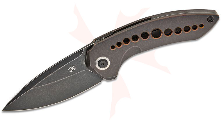 Kansept Knives TuffKnives ODD 21 Frame Lock Flipper Knife 3.08 inch CPM-20CV Black Stonewashed Drop Point Blade, Black Stonewashed Titanium Handles with Bronze Anodized Holes