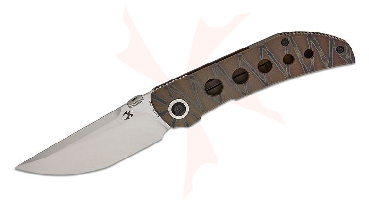 Kansept Knives Matthew Christensen Tarkin Frame Lock Front Flipper 3.36 inch CPM-20CV Stonewashed Modified Tanto Blade, Micro Milled Tiger Stripe Flamed Titanium Handles with Speed Holes