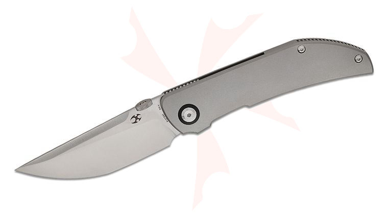 Kansept Knives Matthew Christensen Tarkin Frame Lock Front Flipper 3.36 inch CPM-20CV Satin Modified Tanto Blade, Bead Blasted Titanium Handles