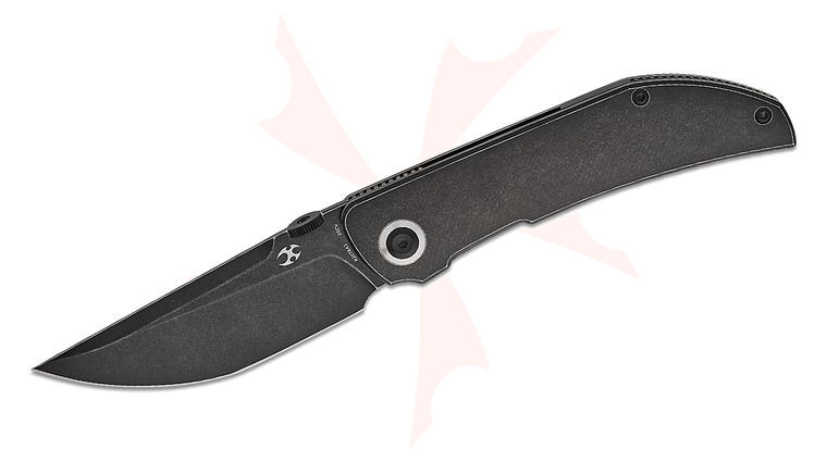 Kansept Knives Matthew Christensen Tarkin Frame Lock Front Flipper 3.36 inch CPM-20CV Black Stonewashed Modified Tanto Blade, Black Stonewashed Titanium Handles