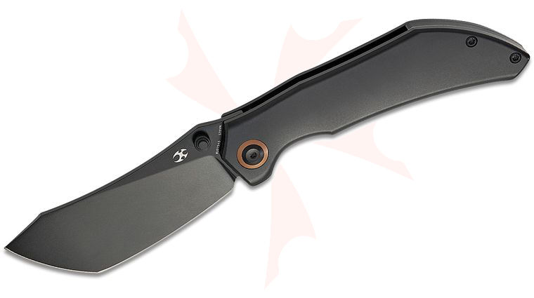 Kansept Knives Tipper Frame Lock Folding Knife 3.38 inch CPM-S35VN Black Stonewashed Modified Tanto Blade, Black Anodized Titanium Handles