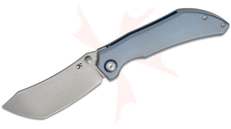 Kansept Knives Tipper Frame Lock Folding Knife 3.38 inch CPM-S35VN Satin Modified Tanto Blade, Blue Anodized Titanium Handles