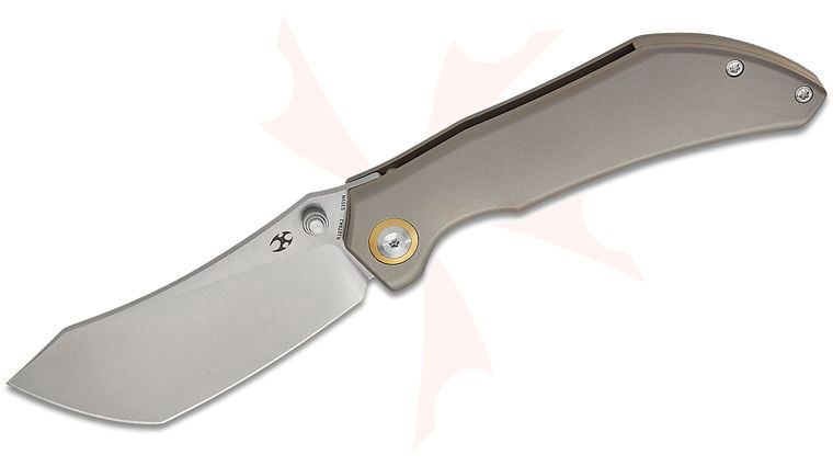 Kansept Knives Tipper Frame Lock Folding Knife 3.38 inch CPM-S35VN Satin Modified Tanto Blade, Light Bronze Anodized Titanium Handles