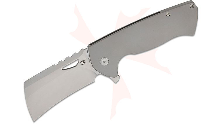 Kansept Knives Leviathan Limited Edition Flipper Knife 3.9 inch CPM-S35VN Stonewashed Hawkbill Cleaver Blade, Bead Blast Titanium Handles