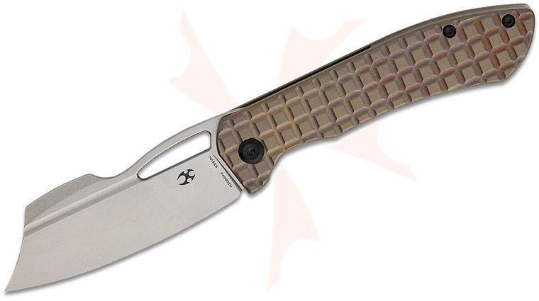 Kansept Knives Cybin Limited Edition Folding Knife 3.29 inch CPM-S35VN Stonewashed Modified Cleaver Blade, Bronze Frag Pattern Titanium Handles