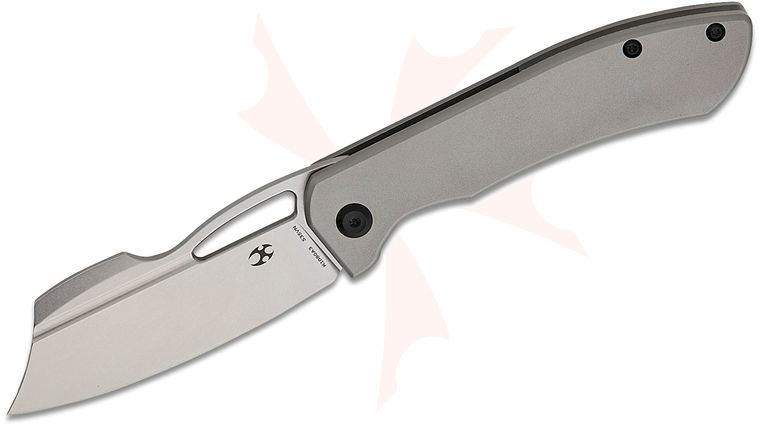 Kansept Knives Cybin Limited Edition Folding Knife 3.29 inch CPM-S35VN Stonewashed Modified Cleaver Blade, Bead Blast Titanium Handles