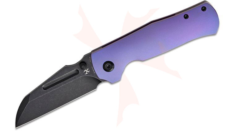Kansept Knives Dreadnaught Limited Edition Folding Knife 3.49 inch CPM-S35VN Black Stonewashed Sheepsfoot Blade, Purple Anodized Titanium Handles