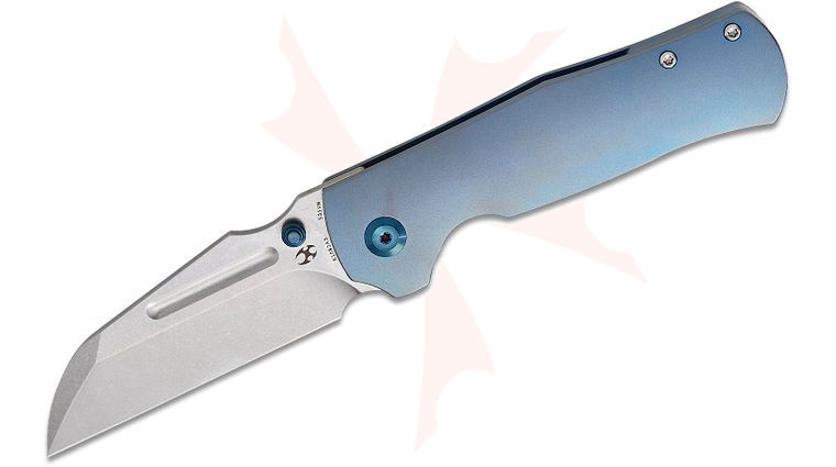 Kansept Knives Dreadnaught Limited Edition Folding Knife 3.49 inch CPM-S35VN Stonewashed Sheepsfoot Blade, Blue Anodized Titanium Handles