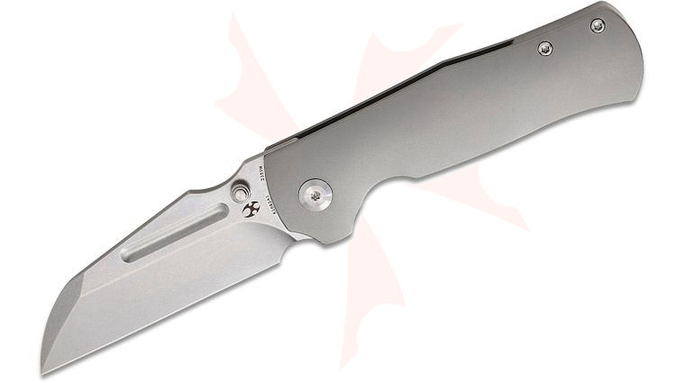 Kansept Knives Dreadnaught Limited Edition Folding Knife 3.49 inch CPM-S35VN Stonewashed Sheepsfoot Blade, Titanium Handles