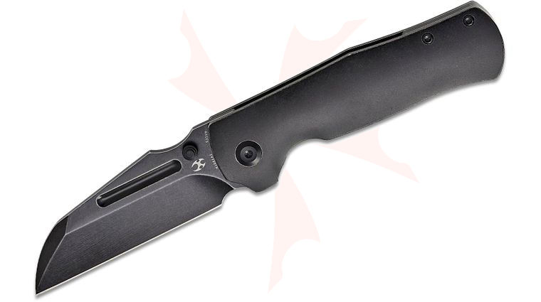 Kansept Knives Dreadnaught Limited Edition Folding Knife 3.49 inch CPM-S35VN Black Stonewashed Sheepsfoot Blade, Black Stonewashed Titanium Handles