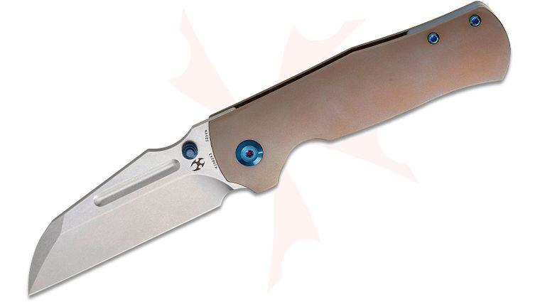 Kansept Knives Dreadnaught Limited Edition Folding Knife 3.49 inch CPM-S35VN Stonewashed Sheepsfoot Blade, Bronze Anodized Titanium Handles