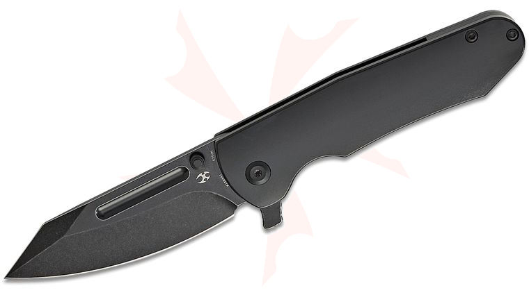 Kansept Knives Superhawk Flipper Knife 3.89 inch CPM-S35VN Black Stonewashed Reverse Tanto Blade, Black Anodized Titanium Handles