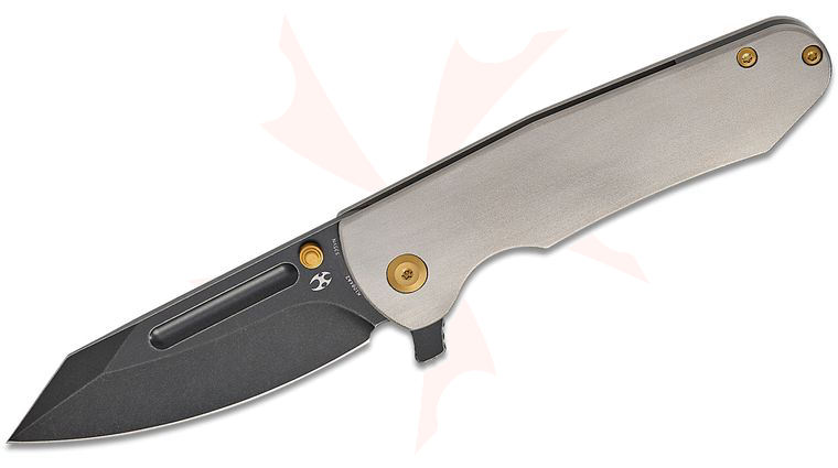 Kansept Knives Superhawk Flipper Knife 3.89 inch CPM-S35VN Black Stonewashed Reverse Tanto Blade, Orange Peel Titanium Handles