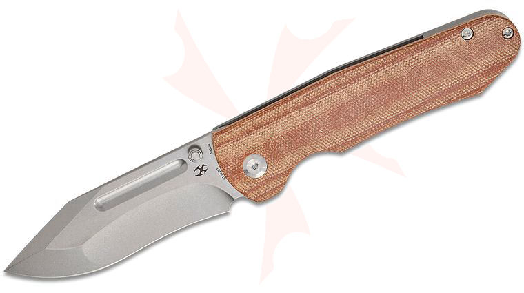 Kansept Knives Superhawk Folding Knife 3.89 inch CPM-S35VN Stonewashed Recurve Blade, Brown Micarta and Titanium Handles