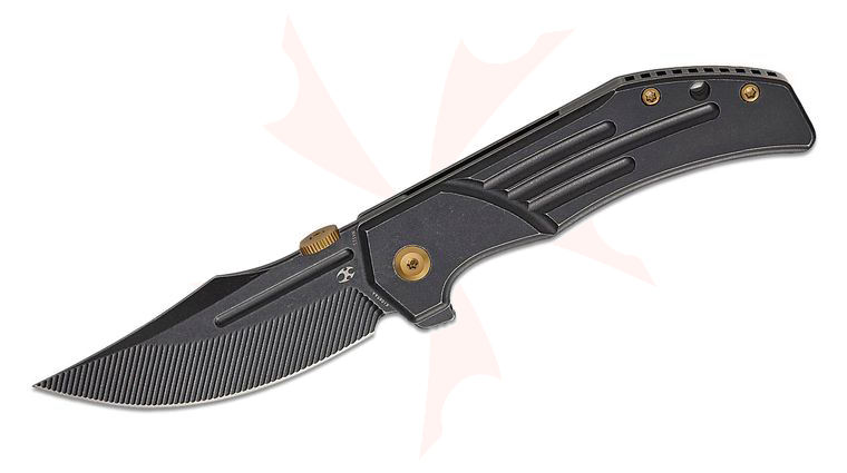 Kansept Knives Limited Edition JB Stout Orion Frame Lock Flipper Knife 3.07 inch CPM-S35VN Black Stonewash Clip Point Blade with CNC Milling, Black Stonewashed Titanium Handles