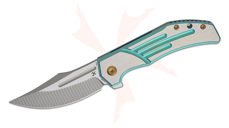 Kansept Knives Limited Edition JB Stout Orion Frame Lock Flipper Knife 3.07 inch CPM-S35VN Machine Satin Clip Point Blade with CNC Milling, Green and Satin Titanium Handles