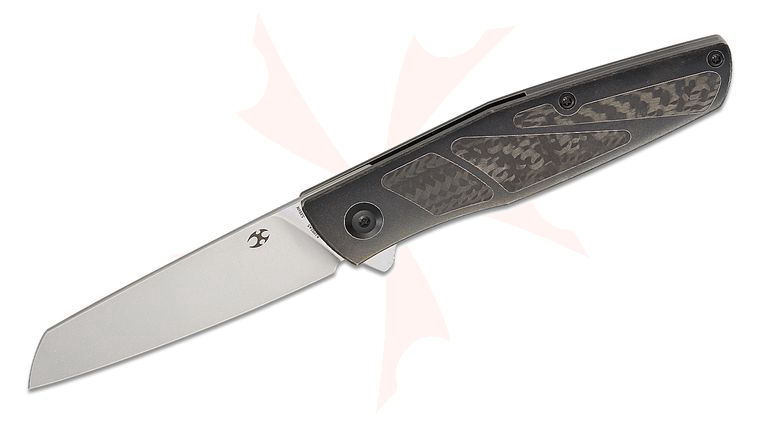 Kansept Knives Cru Flipper Knife 3.46 inch CPM-S35VN Stonewashed Wharncliffe Blade, Black Stonewashed Titanium Handles with Twill Carbon Fiber Inlays