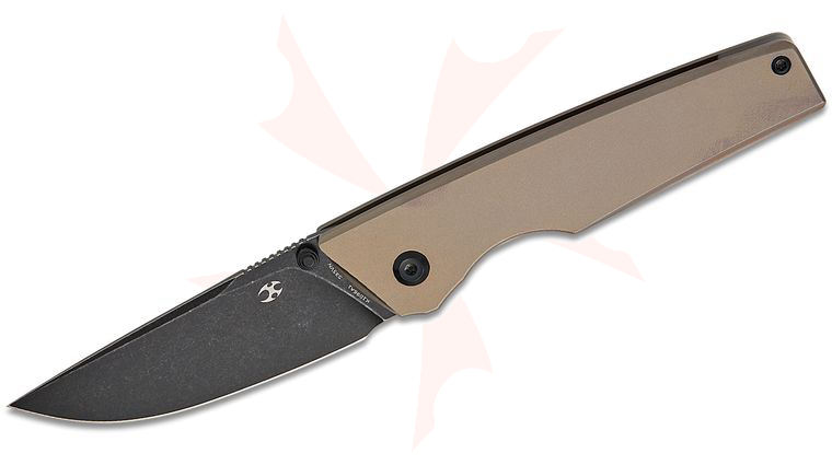 Kansept Knives Chimera Frame Lock Folding Knife 3.15 inch CPM-S35VN Black Stonewashed Drop Point Blade, Bronze Anodized Titanium Handles