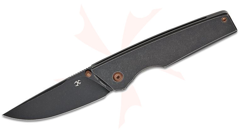 Kansept Knives Chimera Frame Lock Folding Knife 3.15 inch CPM-S35VN Black Stonewashed Drop Point Blade, Black Stonewashed Titanium Handles